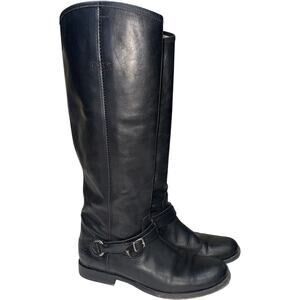 FRYE Melissa Black Leather Belted Tall Riding Boots    Size: 9.5 B